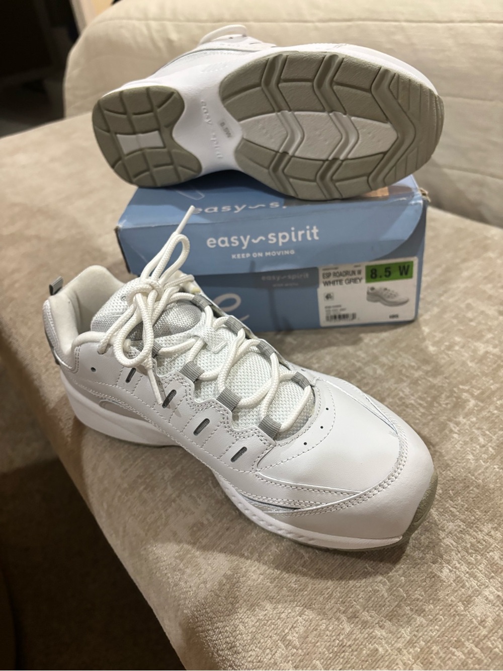 Easy Spirit Women’s White and Light Gray Athletic Sneakers